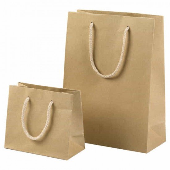 Shopper - maniglie cordino cotone - 10 x 12 + 6,5 cm - 160 gr - carta kraft - avana - PNP - conf. 12 pezzi