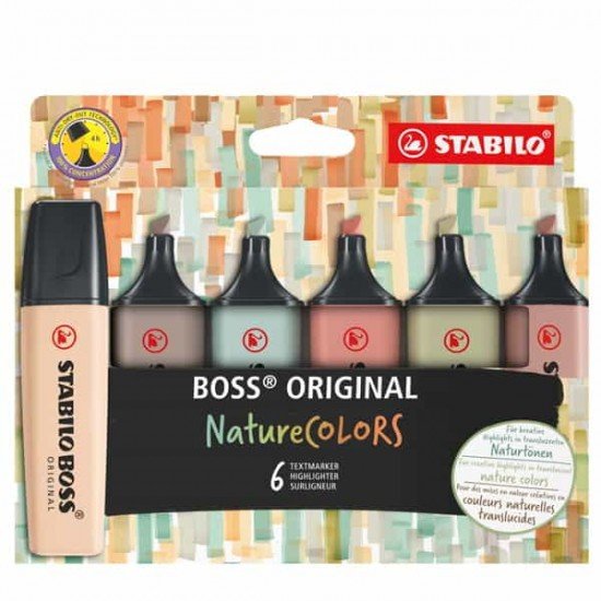 Evidenziatori Stabilo Boss NatureColors - tratto 2 + 5 mm - colori assortiti - Stabilo - astuccio 6 pezzi